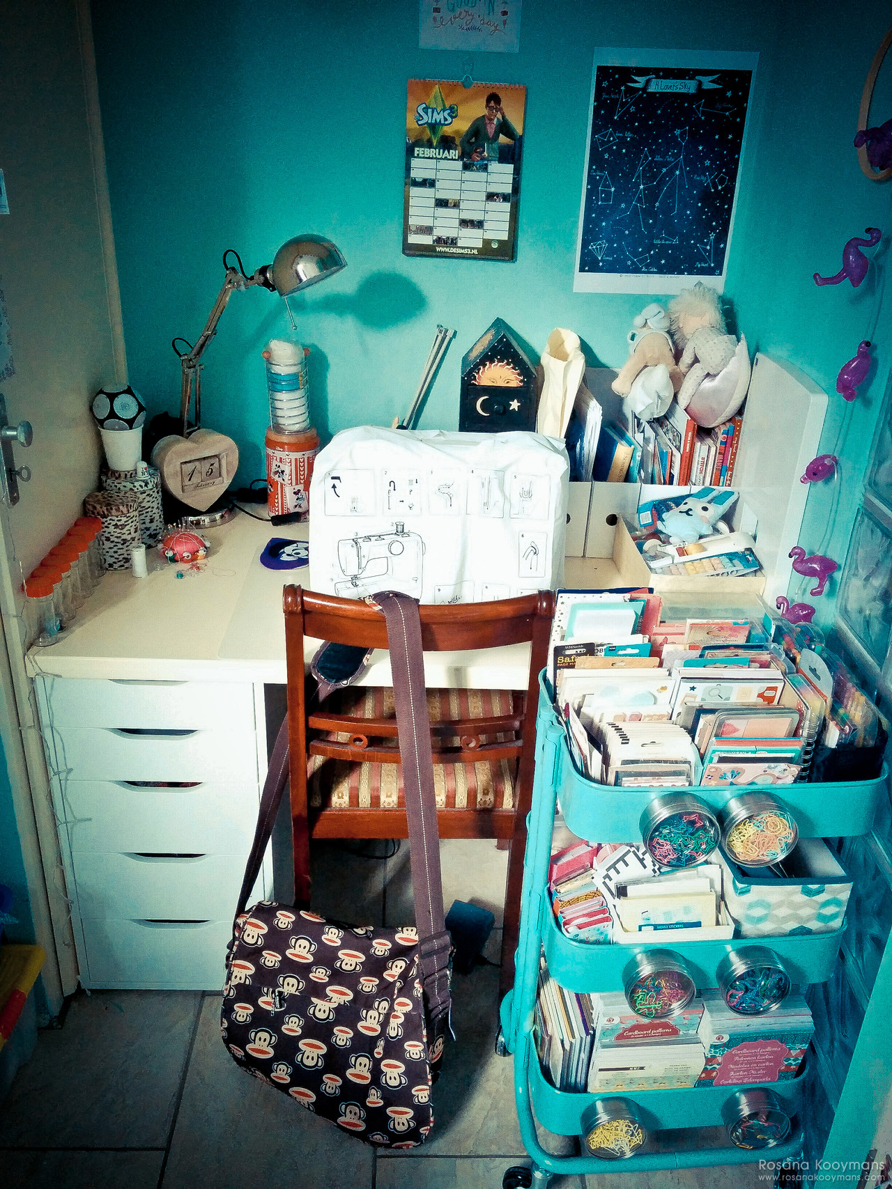 My sewing desk and the RASKOG cart on the right. I keep sticky notes, paper pads and stickers in my RASKOG. 365 - February 15, 2017: studio office WWDWWD desk workplace workspace work