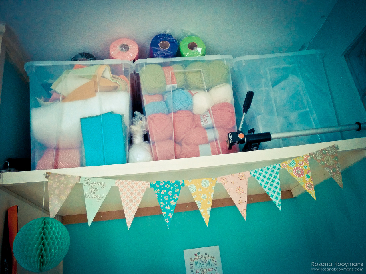 Above my sewing desk, where I keep my yarn and fabrics 365 - February 15, 2017: studio office WWDWWD desk workplace workspace work